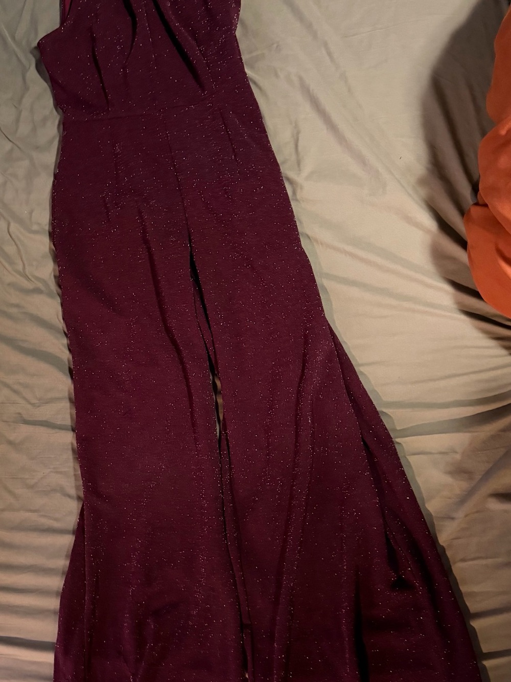 Nina Leonard Plum Sparkle Wide-Leg Jumpsuit